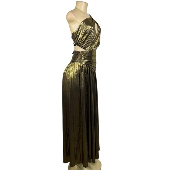 Fashion Nova Womens Gold Metallic Maxi Dress Criss-Cross Back Straps Size XS - Picture 2 of 14